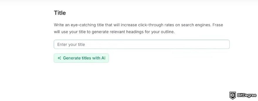 Frase.io review: Frase's Article Wizard feature asking for a title.