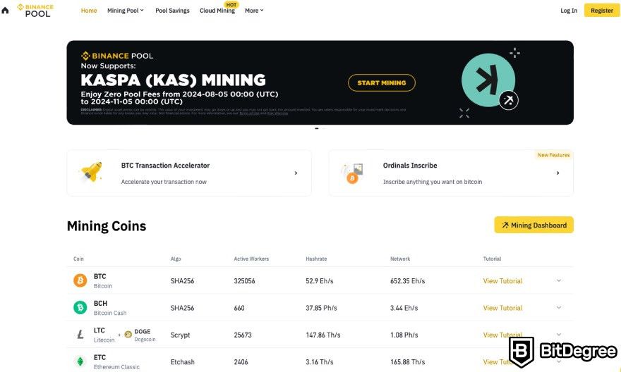 Free Cloud Mining: Binance Pool Page.