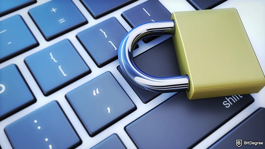 Free Cloud Mining: Lock on laptop illustrating cybersecurity.