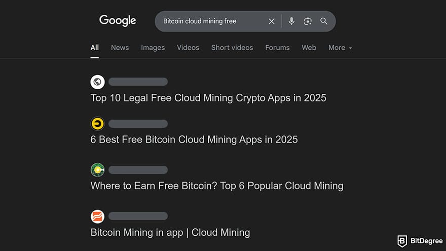 Free Cloud Mining: Google search results on "Bitcoin cloud mining free."