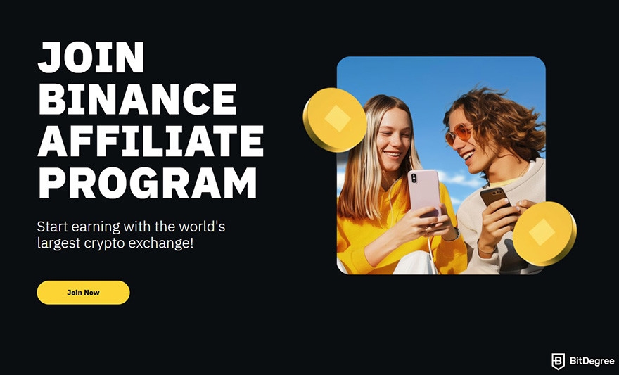 Free crypto rewards: the landing page for Binance's affiliate program.