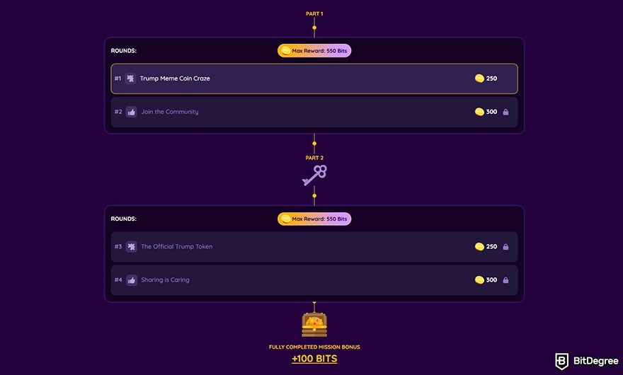 Free crypto rewards: Rounds in a BitDegree Mission.