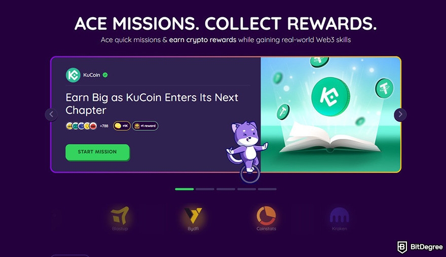 Free crypto rewards: BitDegree Missions landing page.