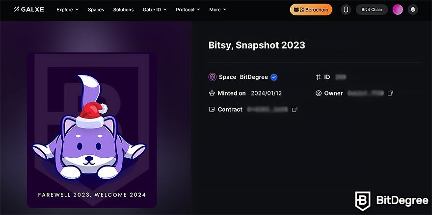 Galxe review: An NFT example – BitDegree's Bitsy.