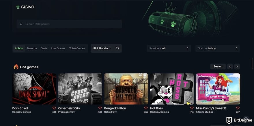 Gamdom casino review: Gamdom's casino lobby.