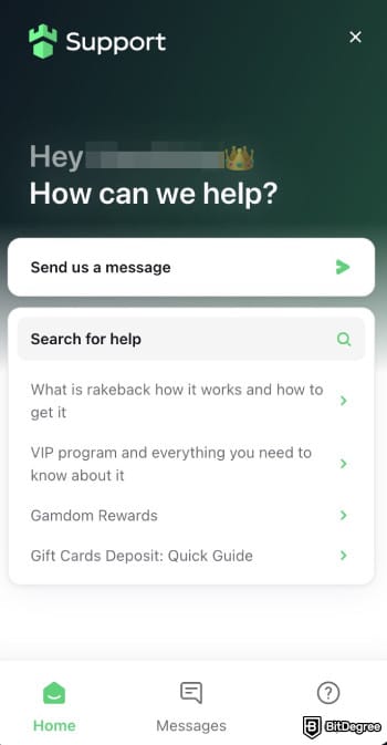 Gamdom casino review: Gamdom's live chat box.