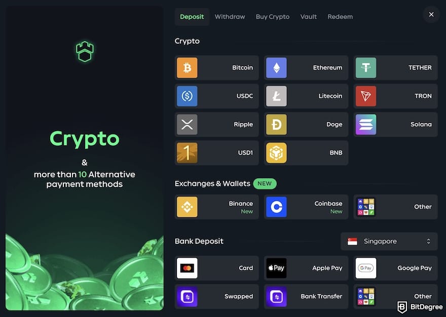 Gamdom casino review: the deposit options on Gamdom.