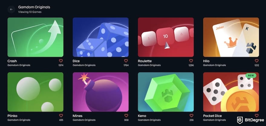 Gamdom casino review: the Gamdom Originals page.