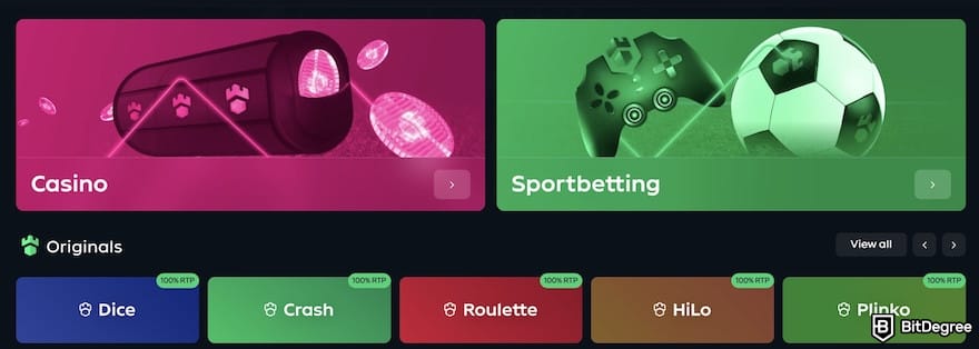 Gamdom casino review: the game categories on Gamdom.