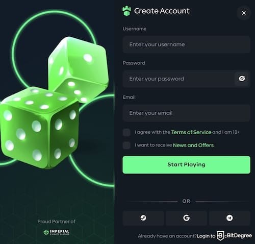 Gamdom casino review: the sign-up form of Gamdom.