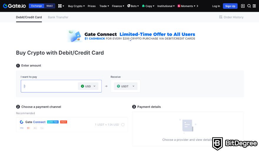 Gate.io exchange review: buy crypto with a credit card.