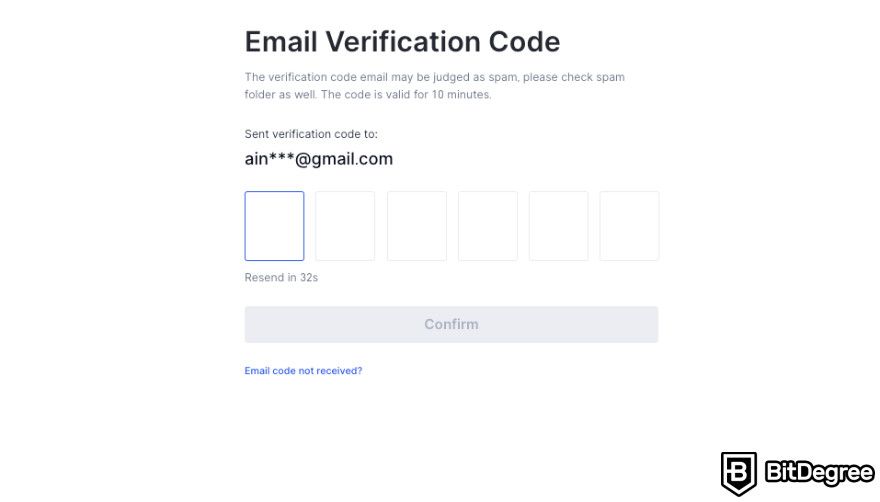 Gate.io exchange review: email verification.