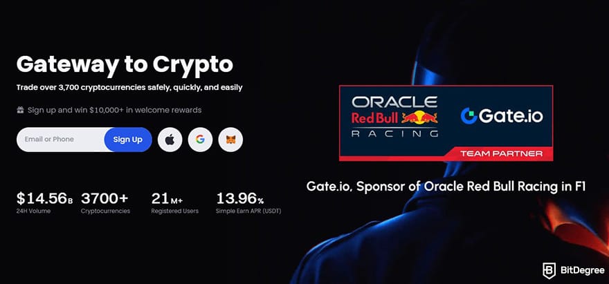 Gate.io review summary: Gate.io's homepage.
