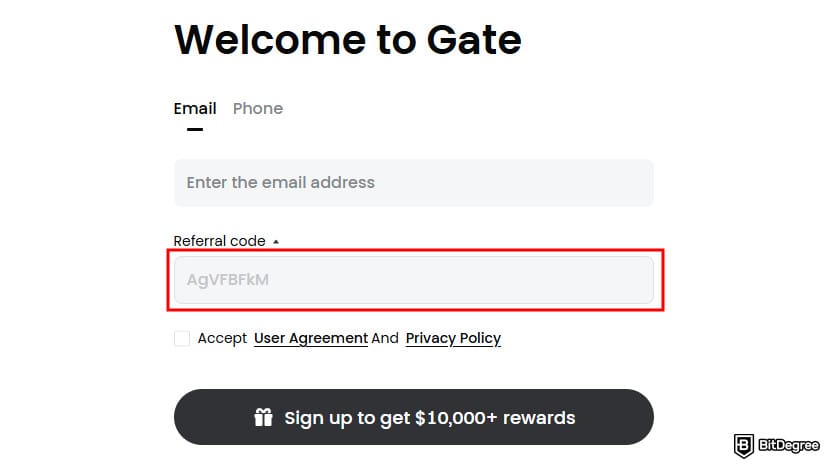 Gate referral code: enter code in the field. Gate referral code: enter code in the field.