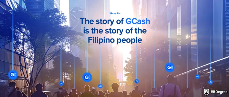 GCash review: GCash's About Us page header.