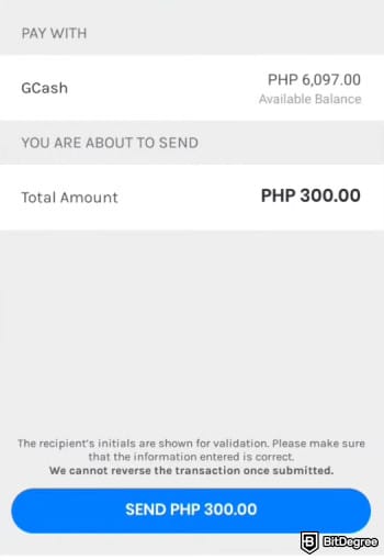 GCash review: send and confirm.