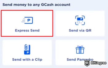 GCash review: the [Express Send] option.