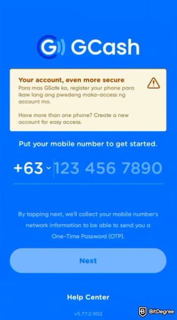 GCash review: GCash's log in screen.