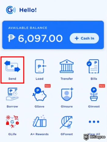 GCash review: the [Send] option.