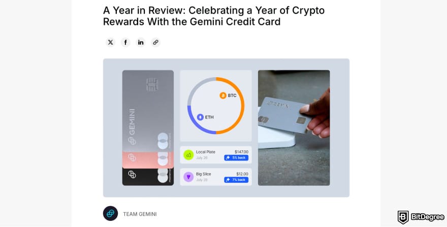 Gemini Credit Card Review: a screenshot of Gemini Credit Card description.