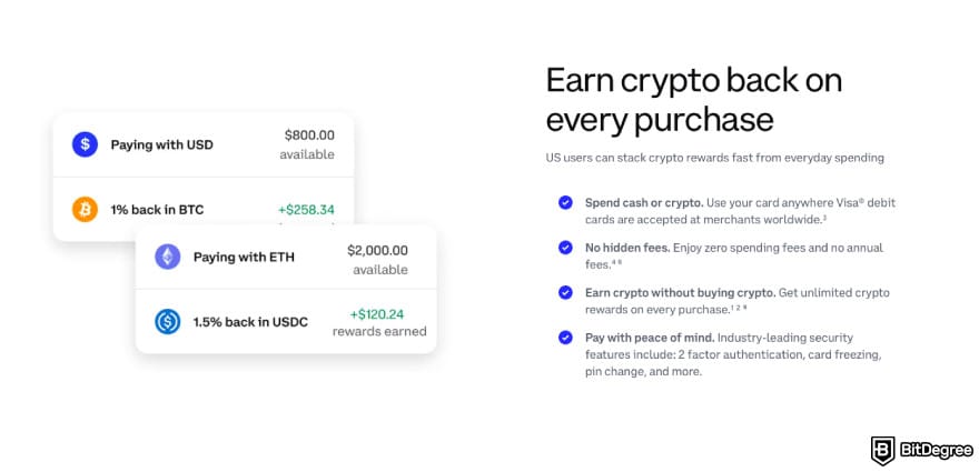 Gemini Credit Card Review: a screenshot of Coinbase Card's feature description.