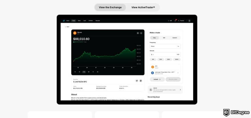 Gemini Credit Card Review: a screenshot of the Gemini exchange dashboard.