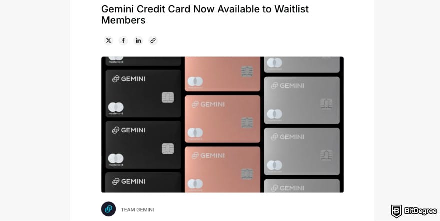 Gemini Credit Card Review: a screenshot of Gemini Credit Cards in all three colors.