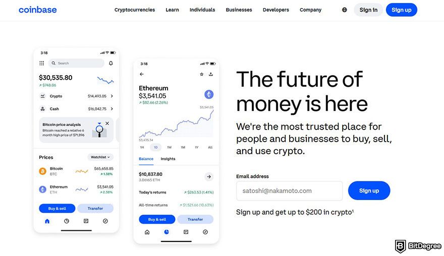 Gemini fees: Coinbase homepage.