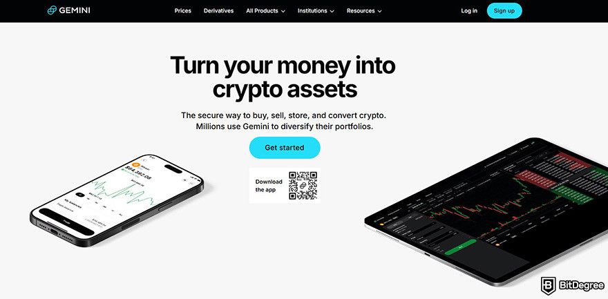 Gemini fees: Gemini homepage.