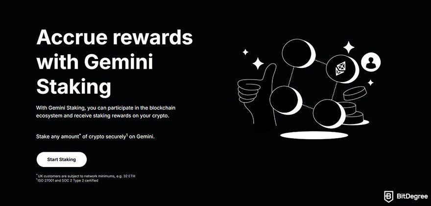 Gemini fees: the landing page for Gemini Staking.