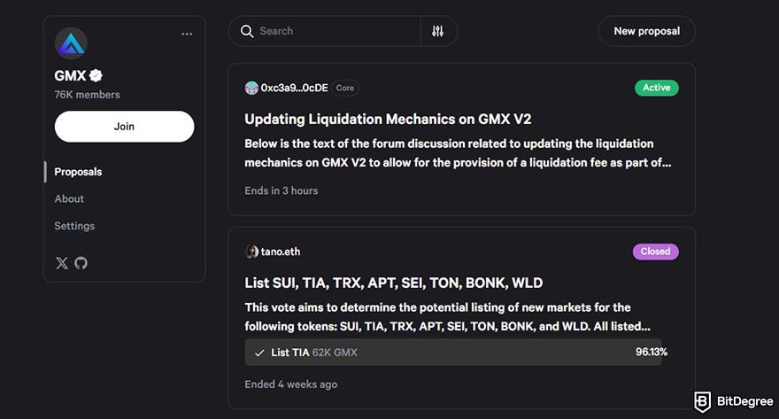 GMX review: the proposal page for GMX on Snapshot.
