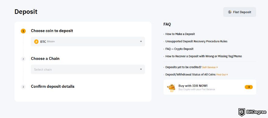 Guide to use AI in crypto arbitrage: deposit coins to your exchange account.