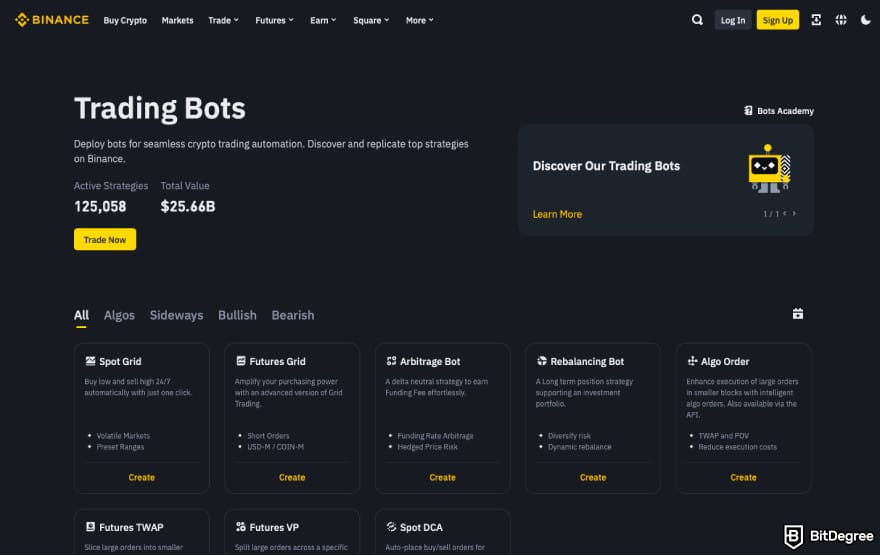 Gunbot Review: a screenshot of Binance trading bots.