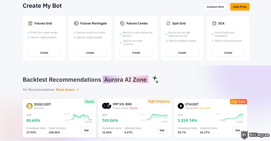 Gunbot Review: a screenshot of Bybit's bot creation page.