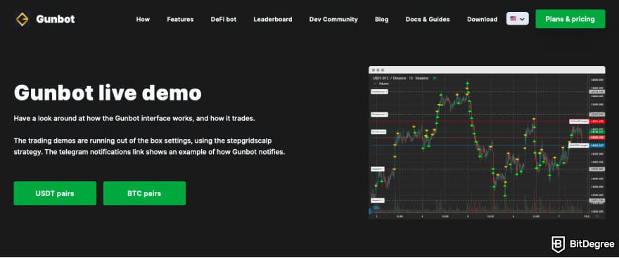 Gunbot Review: a screenshot of Gunbot's live demo description.