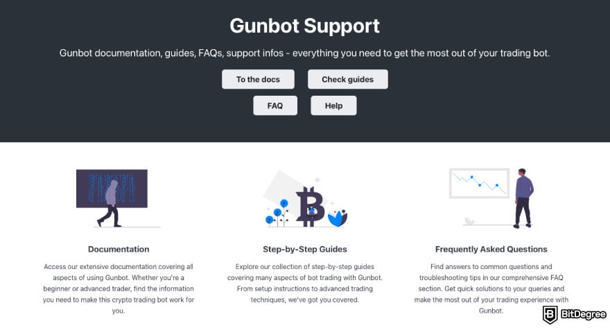 Gunbot Review: a screenshot of Gunbot's customer support page.