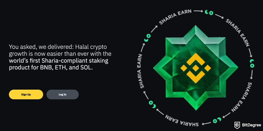 Halal crypto list: Binance Sharia Earn homepage.