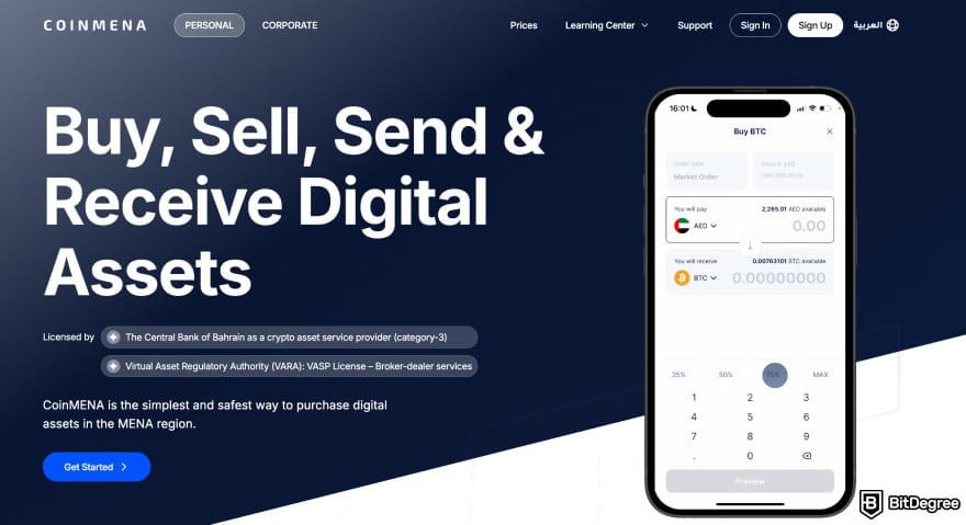 Halal crypto list: CoinMENA homepage.