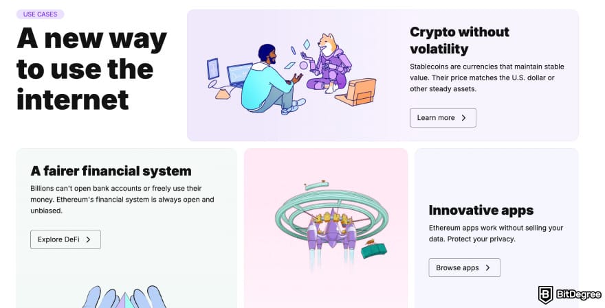 Halal crypto list: Ethereum homepage highlighting Ethereum use cases.
