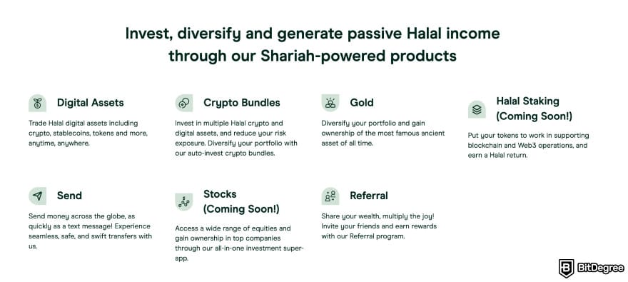 Halal crypto list: Fasset products on the homepage.