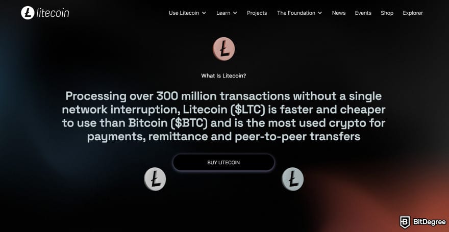 Halal crypto list: Litecoin homepage highlighting what is Litecoin.