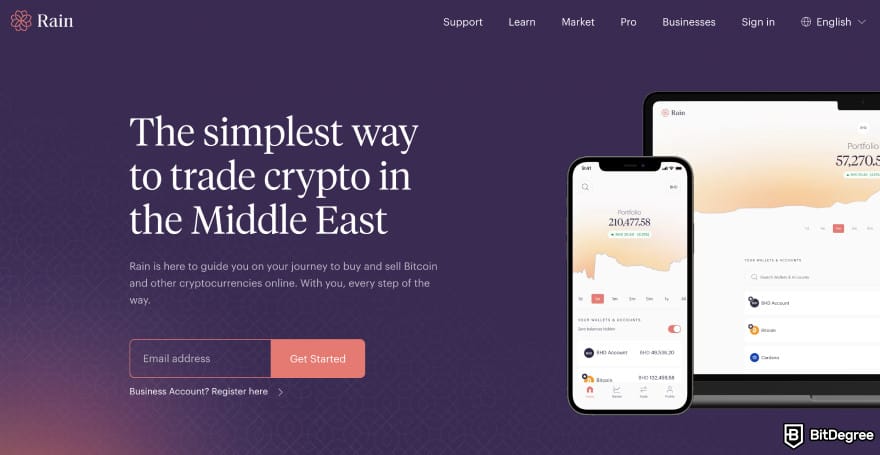 Halal crypto list: Rain crypto exchange homepage.