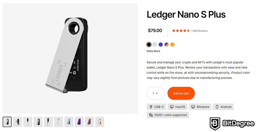 Hard token vs soft token: the product page for Ledger Nano S Plus.