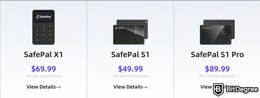 Hard token vs soft token: SafePal's hardware wallets with their prices.