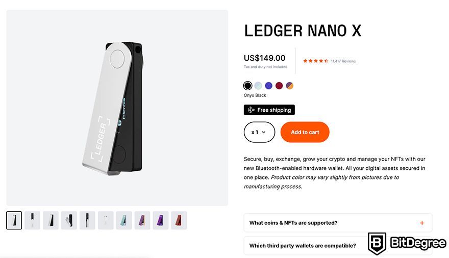 Hardware crypto wallet: Ledger Nano X.