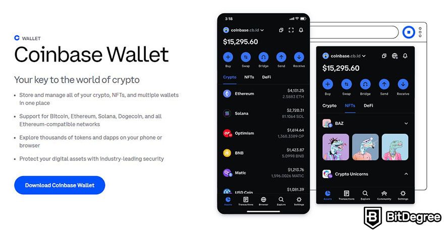 Hardware token: the landing page for Coinbase Wallet.