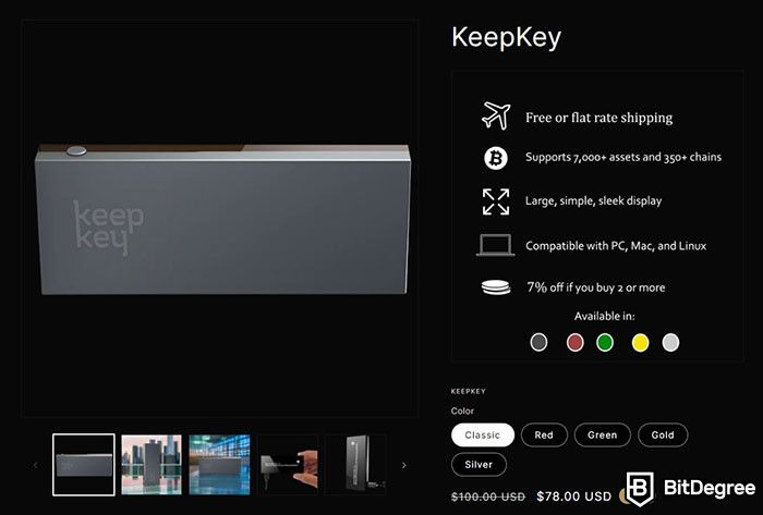 Hardware token: the product page for KeepKey's hardware wallet on KeepKey's website.