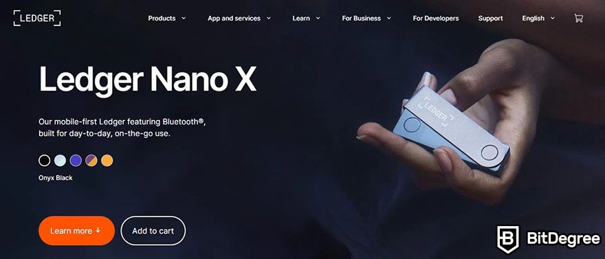 Hardware token: the banner for Ledger Nano X on Ledger's website.