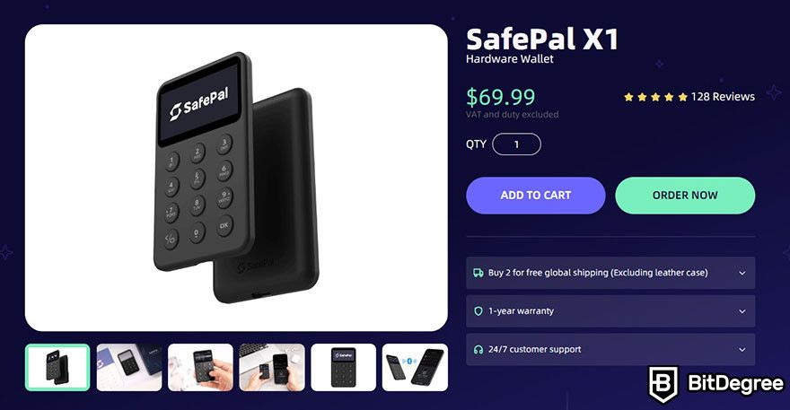 Hardware token: the product page for SafePal X1 on SafePal's website.