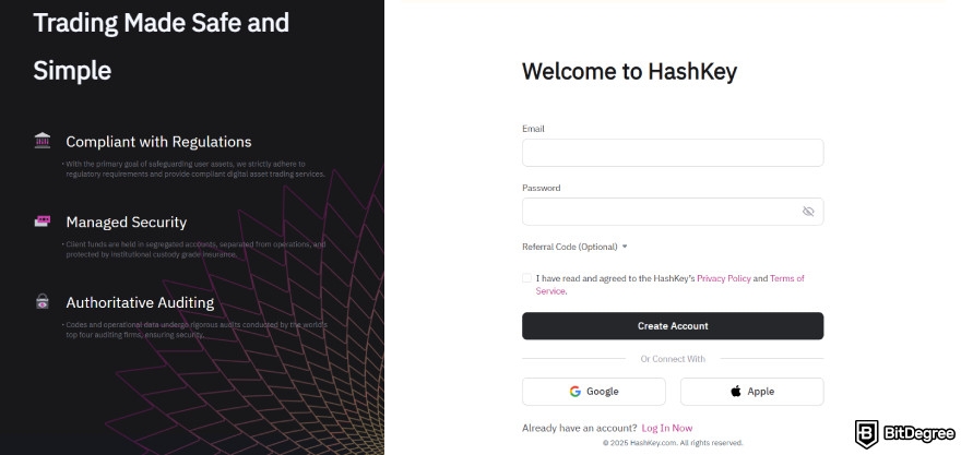 HashKey Exchange review: create an account.